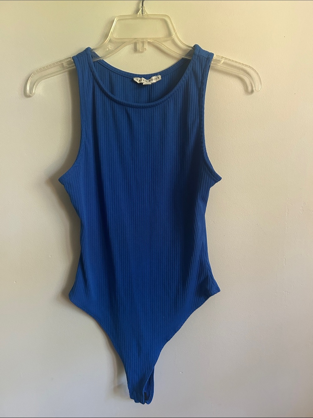 Haute Monde Blue Ribbed Sleeveless Bodysuit